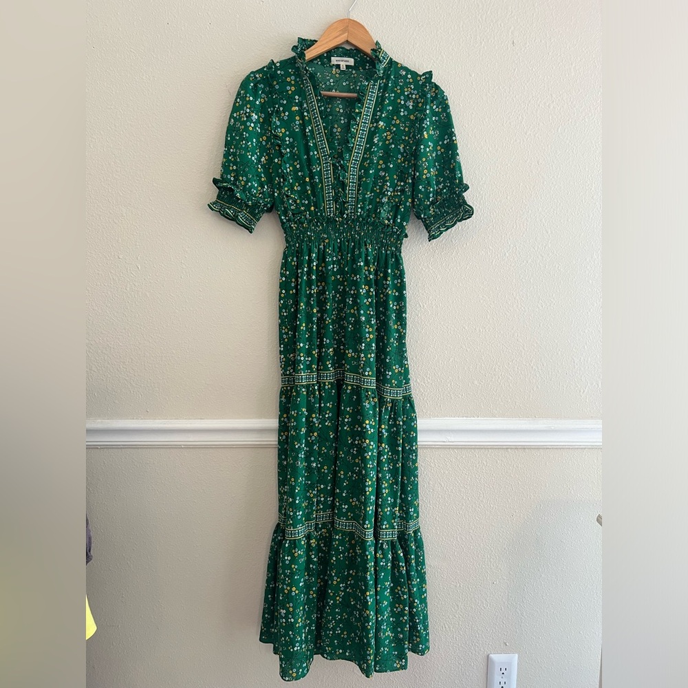 Max Studio Green Floral Tiered Maxi Dress